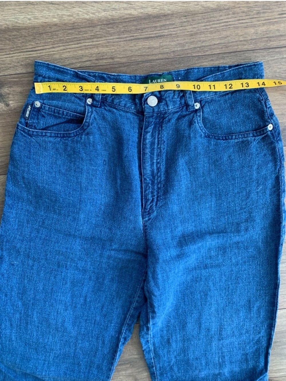Lauren by Ralph Lauren 100% linen women’s denim blue pants straight legs size 8 - Picture 5 of 8